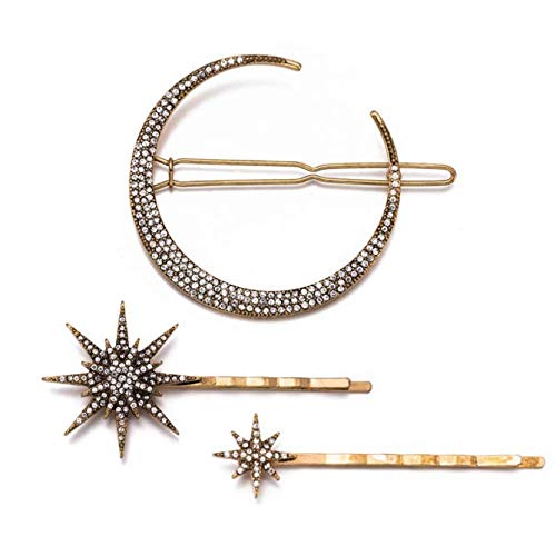 DNHCLL Moon Star Hexagram Crystal Hair Clips Set Women Lady Alloy Barrettes Hairpin Side Clip Hair Accessories Decorative Hair Accessoeies Headpieces