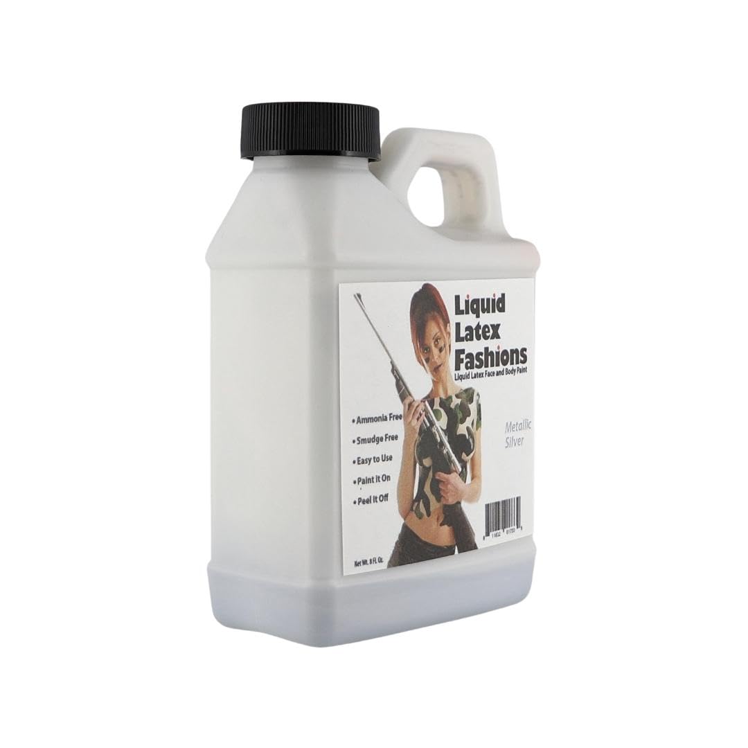 Metallic Silver Liquid Latex - 8 Oz Face and Body Paint, Shimmery Silver Effects for New Year's, Cosplay, Costumes