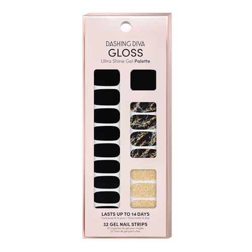Dashing Diva Gloss Nail Strips - Black Obsidian | UV Free, Chip Resistant, Long Lasting Gel Nail Stickers | Contains 32 Nail Wraps, 1 Prep Pad, 1 Nail Beauty & Personal Care Dashing Diva