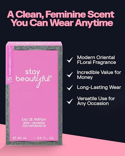 PB ParfumsBelcam Stay Beautiful Eau De Parfum Spray for Women, Floral and Fresh Fragrance, Long-Lasting Scent for Day & Night Wear, Elegant Perfume for Women, 1.52 fl.oz. (45ml)