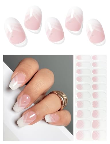 AutyaMee Semi Cured Gel Nail Strips (Elegant French), White French Tip, 20 Pcs Gel Nail Wraps, Stickers, UV Light Required, Salon Quality, Long Beauty and Personal Care AutyaMee Default Title