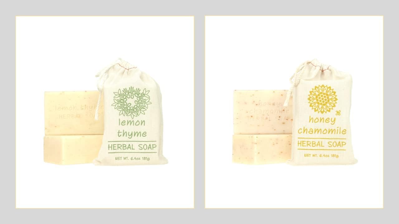 Greenwich Bay Trading- 2 Pack Honey Chamomile & Lemon Thyme Herbal Soaps- Enriched with Shea Butter, Virgin Olive Oil and Infused with Fresh Botanical
