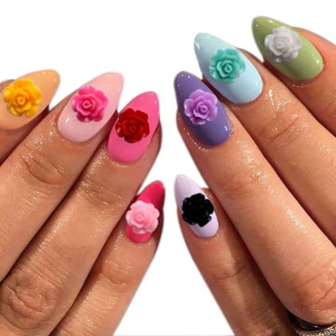 100 pieces Rose Embellishments for Nail Art Charm or jewelry making, 3D with Flat Back Resin Beads Manicure Multicolor Flowers