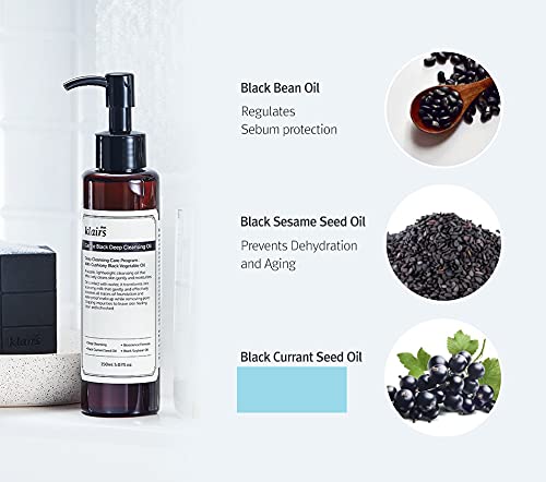 [DearKlairs] Gentle Black Cleansing Oil 5.07 Oz | Composed of natural Vegan. Bean, Sesame, Black Currant Seed oil for gentle, non-irritating cleanser