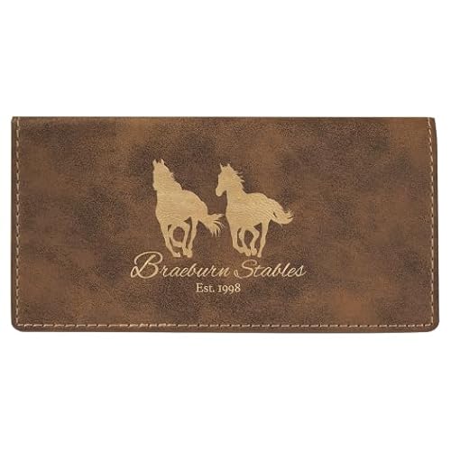 Custom Logo Checkbook Cover Faux Leather Permanently Engraved (Rustic Brown with Gold)