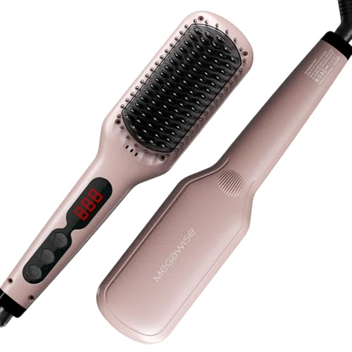 MEGAWISE Pro Ceramic Ionic Hair Straightener Brush for Home Salon | MCH Fast 20s Heating Tech with Auto-Off Safety | Anti-Scald with Universal Dual