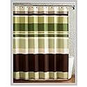Fabric Shower Curtain,Multi-Color Printed Striped Green Coffee