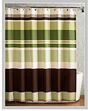 Fabric Shower Curtain,Multi-Color Printed Striped Green Coffee