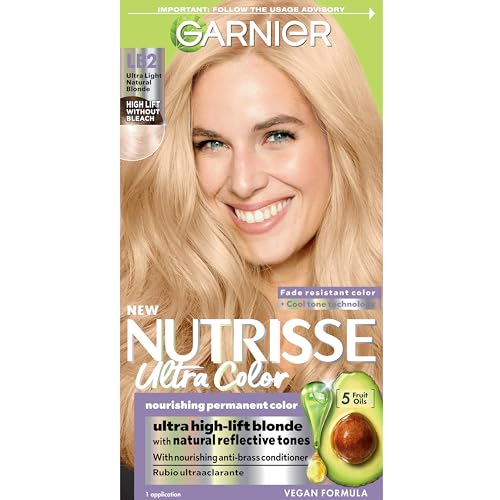Garnier Hair Color Nutrisse Ultra Color Nourishing Creme, LB2 Ultra Light Natural Blonde (Pina Colada) Permanent Hair Dye, 1 Count (Packaging May