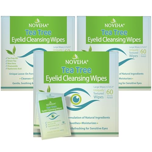 NOVEHA 180PCs Tea Tree Oil Eyelid & Lash Wipes With Hyaluronic Acid, Green Tea & Chamomile For Blepharitis & Itchy Eyes, Individually Wrapped Eyelash Beauty and Personal Care NOVEHA Default Title