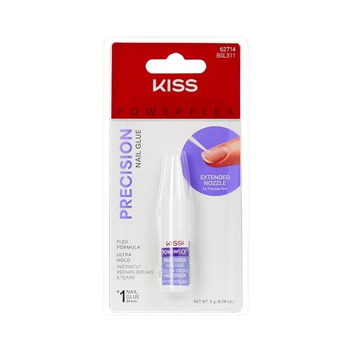 Kiss PowerFlex Precision Nail Glue for Press Ons, Kits, Tips & Wraps, 0.10 oz, Ultra Strong Bond, Fast Drying Adhesive, Instantly Repairs Cracks Beauty & Personal Care KISS