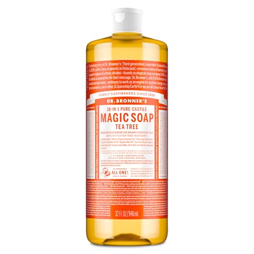 Dr. Bronner’s - Pure-Castile Liquid Soap (Tea Tree, 32 ounce) - Made with Organic Oils, 18-in-1 Uses: Acne-Prone Skin, Dandruff, Laundry, Pets