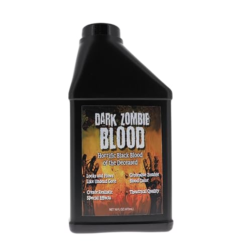 Dark Zombie Blood - 16 fl oz Bottle Ultra-Realistic Black Fake Blood for Halloween, Cosplay, Horror Makeup & SFX - Washable, Long-Lasting Formula