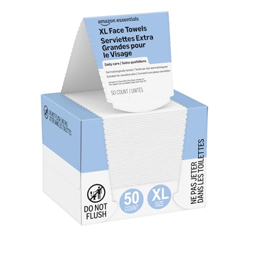 Amazon Essentials XL Dry Face Towels, Ultra Soft, Disposable, Dermatologically Tested, 10 x 12 Inches, 50 Count, Pack of 1 Beauty and Personal Care Amazon Essentials Default Title