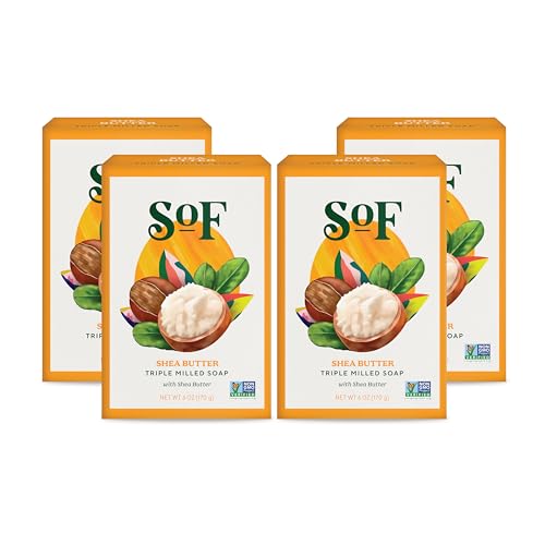 SoF Triple Milled Bar Soap - With Coconut Oil & Organic Shea Butter- Vegan & Non GMO- Free From Phthalates, Sulfates & Parabens- Shea Butter - 6 oz
