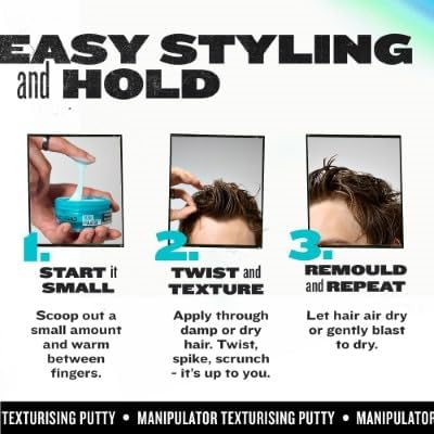 TIGI Bed Head Manipulator Hair Putty 3-Pack - Firm Hold Paste, Hair Styling Products for Women and Men, Frizz Control, Anti-Humidity, Tropical Fruit