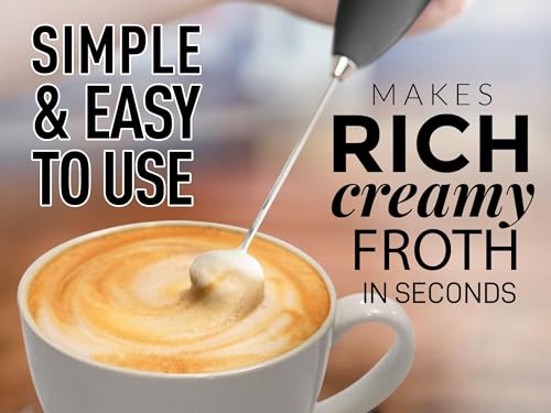 Zulay Kitchen Handheld Milk Frother Wand – Electric Drink Mixer with AA Batteries, Easy-Clean Whisk for Coffee, Lattes & Cappuccino, Black