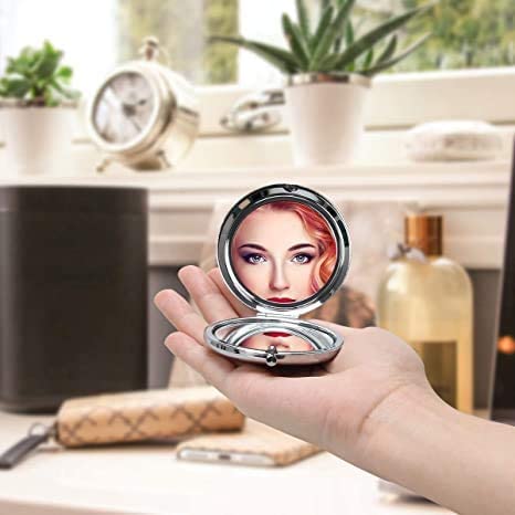 mpowtech Blue Magnifying Compact Mirror for Purse - 1x/2x Magnification Travel Makeup Mirror,Small Flower Pocket Mirrors,Handheld 2-Sided Portable