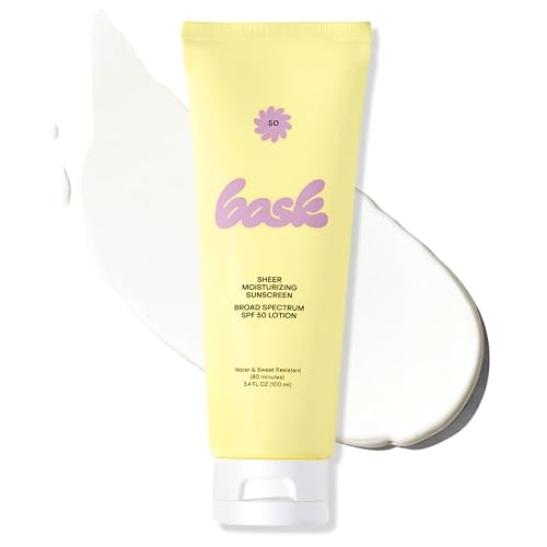Bask SPF 50 Sheer Moisturizing Sunscreen Lotion - Broad Spectrum UVA/UVB Protection, Dermatologist Recommended, Hydrating, Lightweight & Non-Greasy