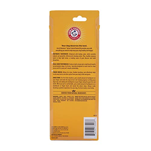 Arm & Hammer Dog Tartar Control Kit – Toothpaste, Toothbrush & Fingerbrush, Reduces Plaque, Safe for Puppies, Beef Flavor