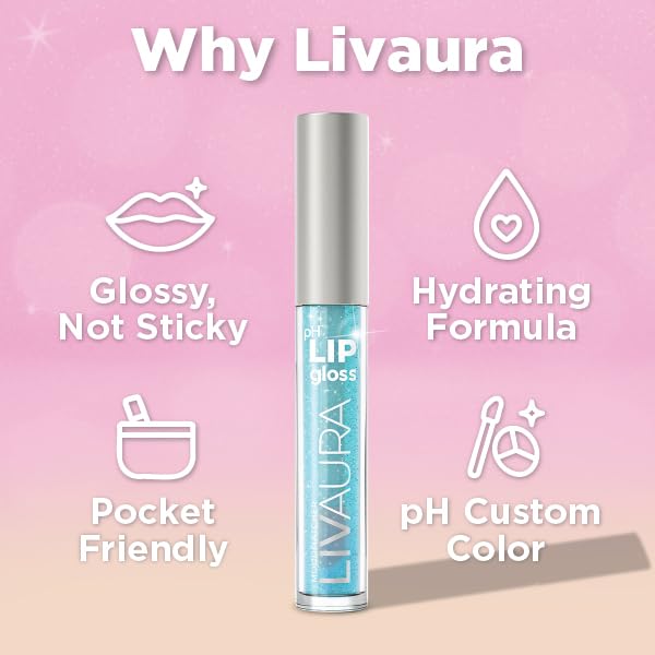 LIVAURA Shimmer Lip Gloss pH Activated, Glitter Lip Gloss for Women, Glossy, Shiny, Sparkly LipGloss, High-Shine Glittery Lipstick, Glimmer Sparkle