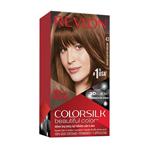 Revlon Colorsilk Beautiful Color, Permanent Hair Dye with Keratin, 100% Gray Coverage, Ammonia Free, 43 Medium Golden Brown Beauty & Personal Care REVLON