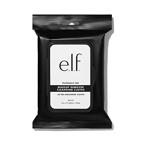 e.l.f., Makeup Remover Cleansing Cloths - 2 Pack, Lightweight, Soothing, Removes Makeup and Dirt, Clarifies, Hydrates, 20 Pack, Infused with Aloe