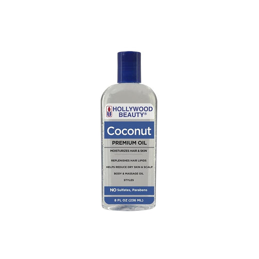 Hollywood Beauty Coconut Hair Oil, 8oz Bottle, Moisturizes Hair & Skin, Replenishes Important Hair Lipids, Body & Massage Oil, Helps Releve Scalp