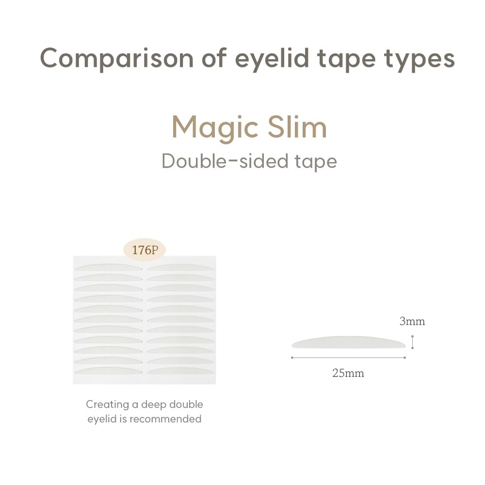Korean Eye Charm Double Eyelid Tape Hooded Eye Lift - Droopy Eyelid Lifter Eye Lid Strips for Hooded Eyes (Double Sided 3mm 176p)