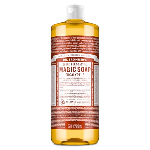 Dr. Bronner's Pure-Castile Magic Soap Liquid (Eucalyptus, 32 Ounce) - Made with Regenerative Organic Certified Oils, 18-in-1 Uses: Face, Body, Hair