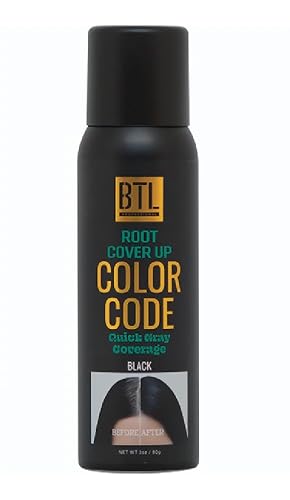 BTL Color Code Temporary Hair Color Spray-On! Vibrant & Easy to Wash | Fast Drying (3oz/80g) (Root Cover Up (Black), 3oz/80g)