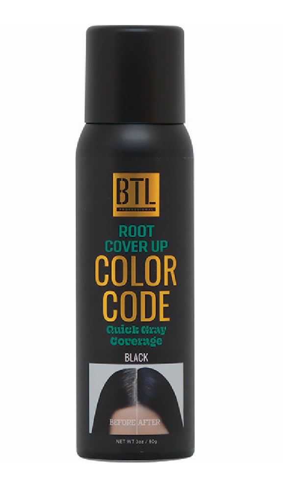 BTL Color Code Temporary Hair Color Spray-On! Vibrant & Easy to Wash | Fast Drying (3oz/80g) (Root Cover Up (Black), 3oz/80g)