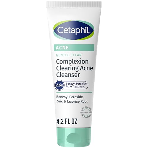 Cetaphil Gentle Clear Complexion-Clearing BPO Acne Cleanser with 2.6% Benzoyl Peroxide, Creamy and Soothing for Sensitive Skin, Suitable for All Skin