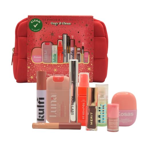 Sephora Cozy & Clean Makeup Holiday Gift Set - 9 Clean Beauty Essentials with Lip, Primer, Mascara & Skincare