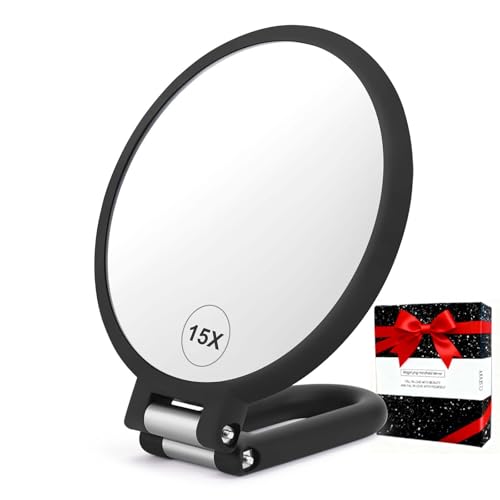 CLSEVXY Magnifying Handheld Mirror Double Sided, 1X 15X Magnification Hand Mirrors, Travel Folding Hand Held Mirror, 360°Rotation Pedestal Makeup Beauty and Personal Care CLSEVXY Default Title