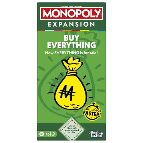 Monopoly Buy Everything Expansion | Add More Fun to Classic Monopoly Game and Play Faster | Ages 8+ | 2-6 Players | 40 Mins. | Family Board Games