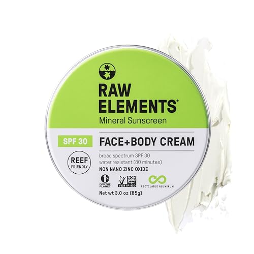 Raw Elements Face and Body Mineral Sunscreen SPF 30 Tin, Organic Sunblock Daily Protection, Non Toxic Reef Safe, Water Resistant, Cruelty Free