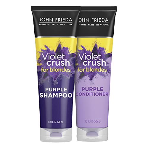 John Frieda Violet Crush Purple Shampoo and Conditioner Set for Blonde Hair, Neutralizes Yellow Tones for Bleached, Blonde, and Platinum Hair, 8.3 Oz