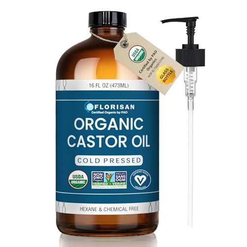 Florisan USDA Certified Organic Castor Oil 16oz Glass Bottle, Cold Pressed, Hexane-Free, Non-GMO, Vegan, 100% Pure Castor Oil for Hair Growth, Skin Beauty and Personal Care Florisan Default Title