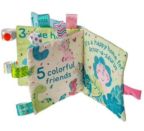 Taggies Soft Cloth Book with Crinkle Paper & Squeaker, 6 x 6-Inches, Aroar-a-Saurus