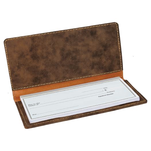Custom Logo Checkbook Cover Faux Leather Permanently Engraved (Rustic Brown with Gold)