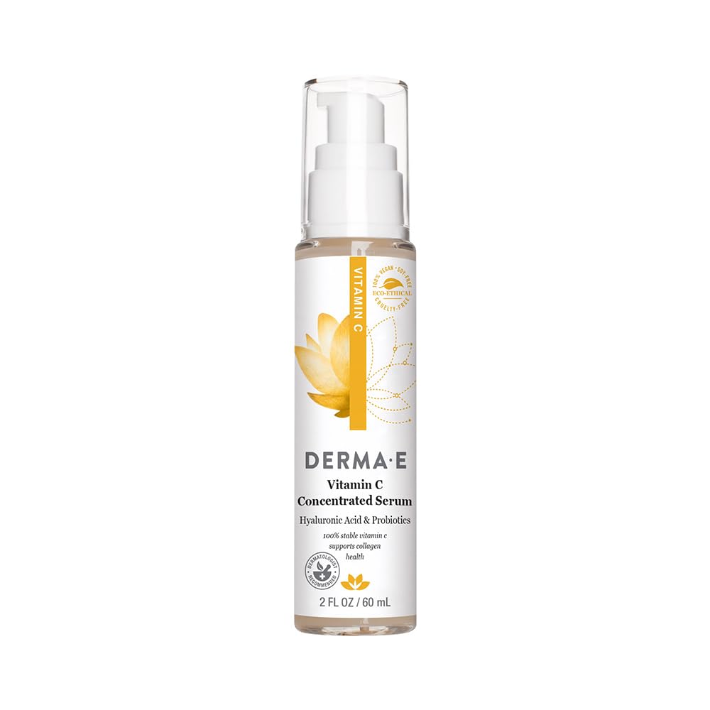 DERMA E Vitamin C Concentrated Serum, 2 Oz, with Hyaluronic Acid, Vitamin E & Aloe, All Natural, Antioxidant-Rich Concentrated Formula, Hydrating