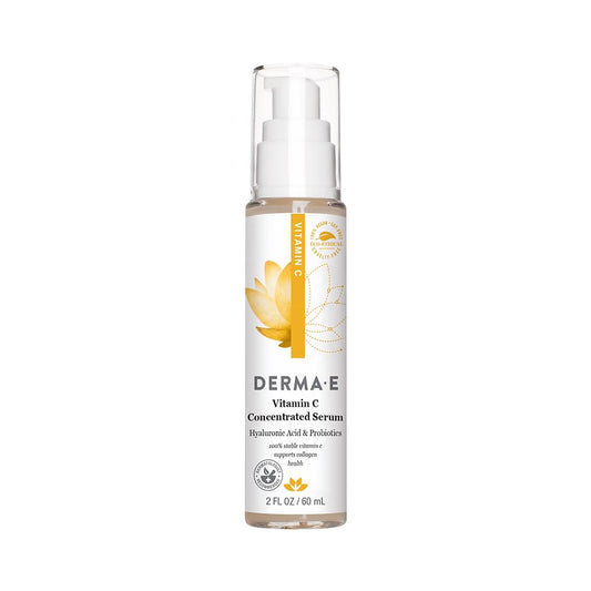 DERMA E Vitamin C Concentrated Serum, 2 Oz, with Hyaluronic Acid, Vitamin E & Aloe, All Natural, Antioxidant-Rich Concentrated Formula, Hydrating