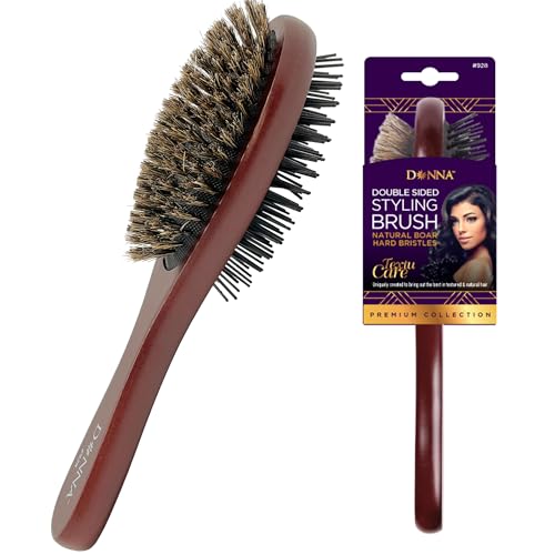 Donna Double Sided Styling Brush for Women - 100% Boar Bristles, Cushioned Wooden Detangling Brush for Wet Hair