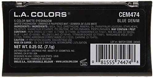 L.A. COLORS 5 Color Matte Eyeshadow Palette, Blue Denim CEM474