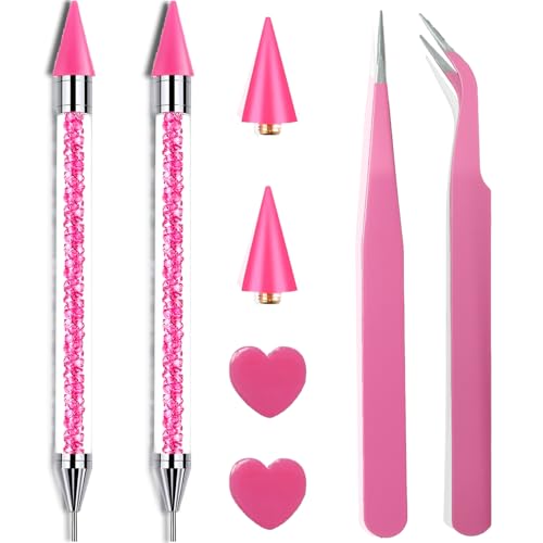 8 Pink Rhinestone Picker Tool Set - 2 Pcs Dual-Head Wax Pens with 2 Wax Tips and 2 Pink Tweezers, Wax Pencil for Rhinestones, Crystal Diamond Pickup Beauty and Personal Care Yaoociy Default Title
