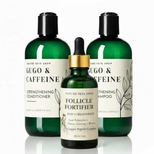 Nature Skin Shop Gugo and Copper Peptide Hair Mastery System 3 Piece Set with Strengthening Shampoo, Conditioner and 2 oz Scalp Serum