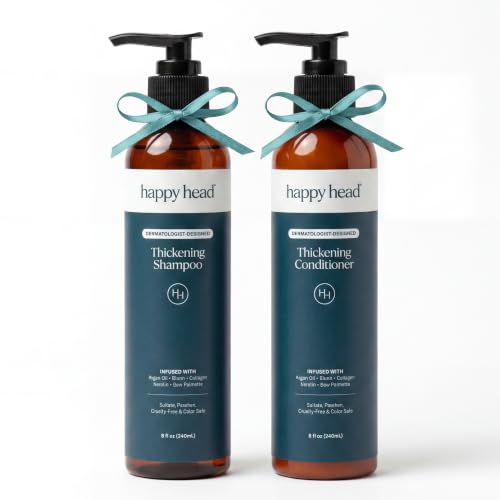 Happy Head Hair Shampoo & Conditioner Set for Men & Women with Biotin, Argan Oil, Collagen & Keratin, Daily Hair Care Routine for All Hair Types