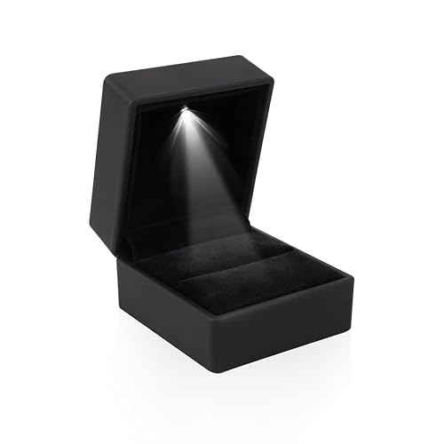iSuperb® Ring Box Black Jewelry Case Organizer with LED Light Gift Box