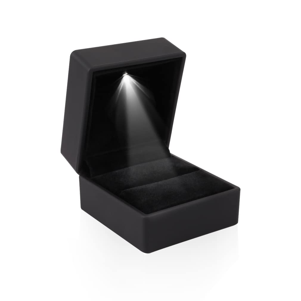 iSuperb® Ring Box Black Jewelry Case Organizer with LED Light Gift Box